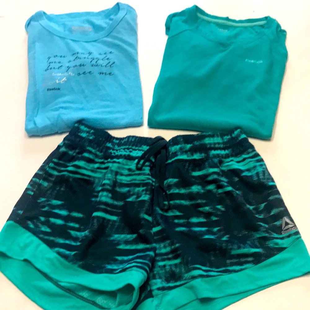 Reebok running shorts 2 shirts xs